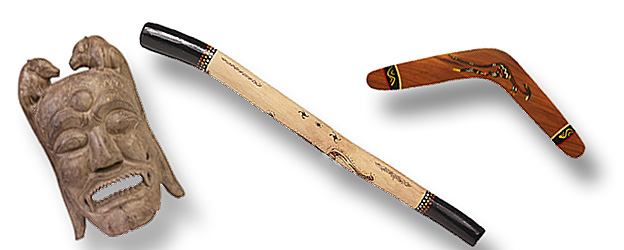 Masque aborig&egrave;ne, didgeriddo, boomrang