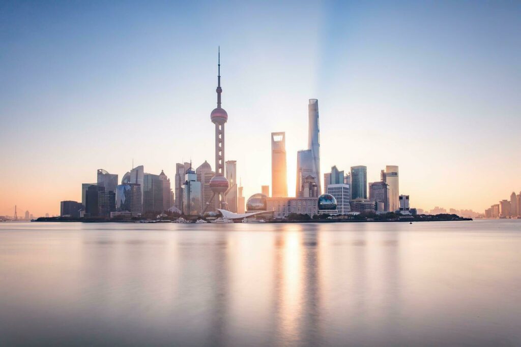 Shanghai skyline lever soleil
