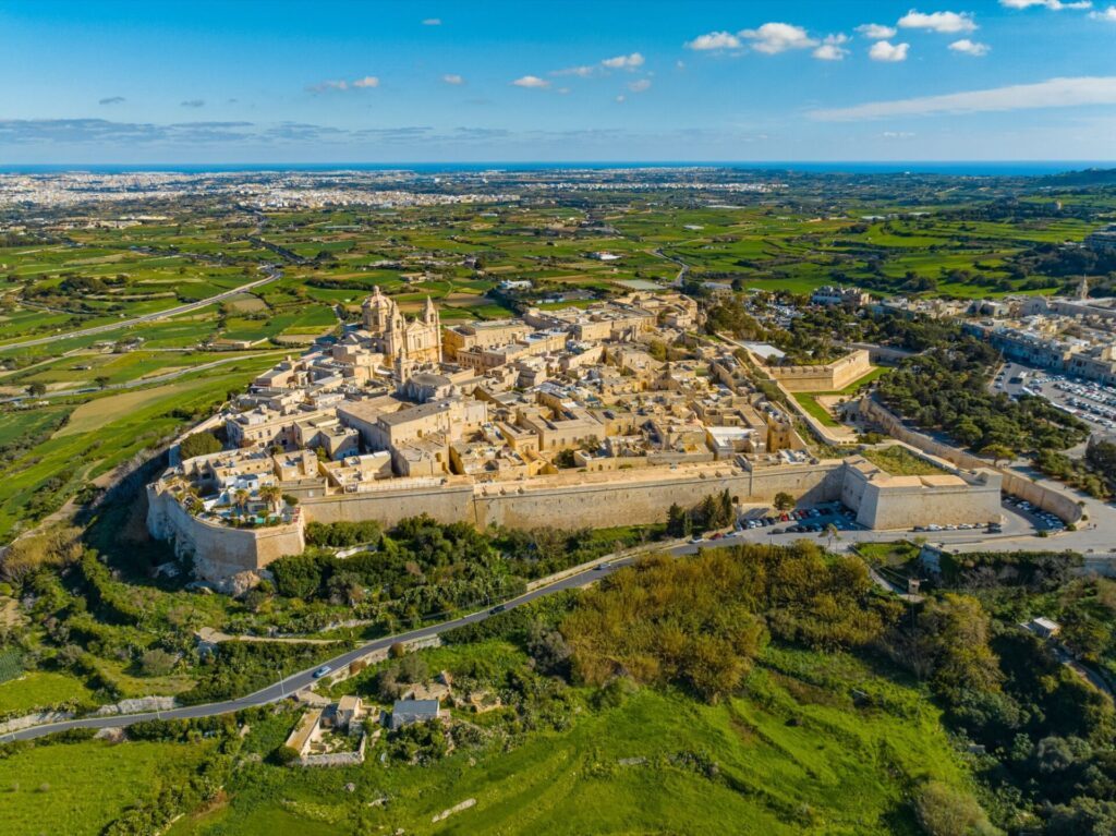 Vue aérienne de la ville de Mdina - ancienne capitale de l'île de Malte
