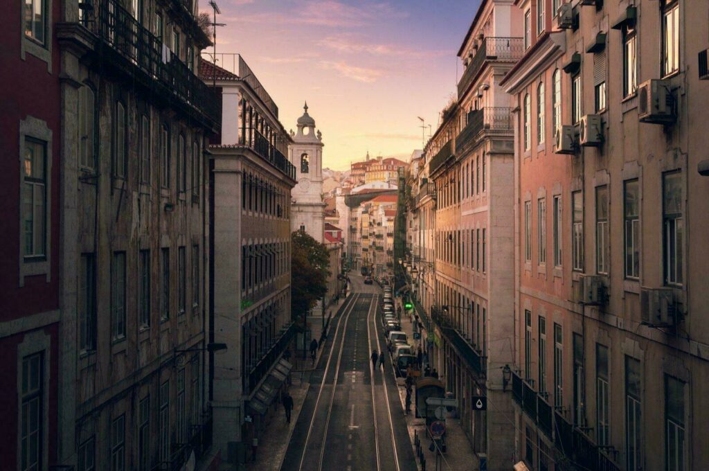 Centre de Lisbonne au coucher de soleil