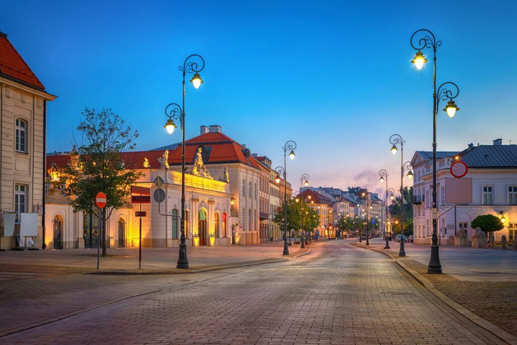 Krakowskie Przedmiescie - prestigious old street in Warsaw surrounded by historic palaces, churches and manor-houses