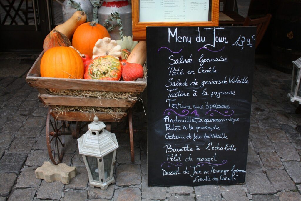 menu d'un Bouchon lyonnais