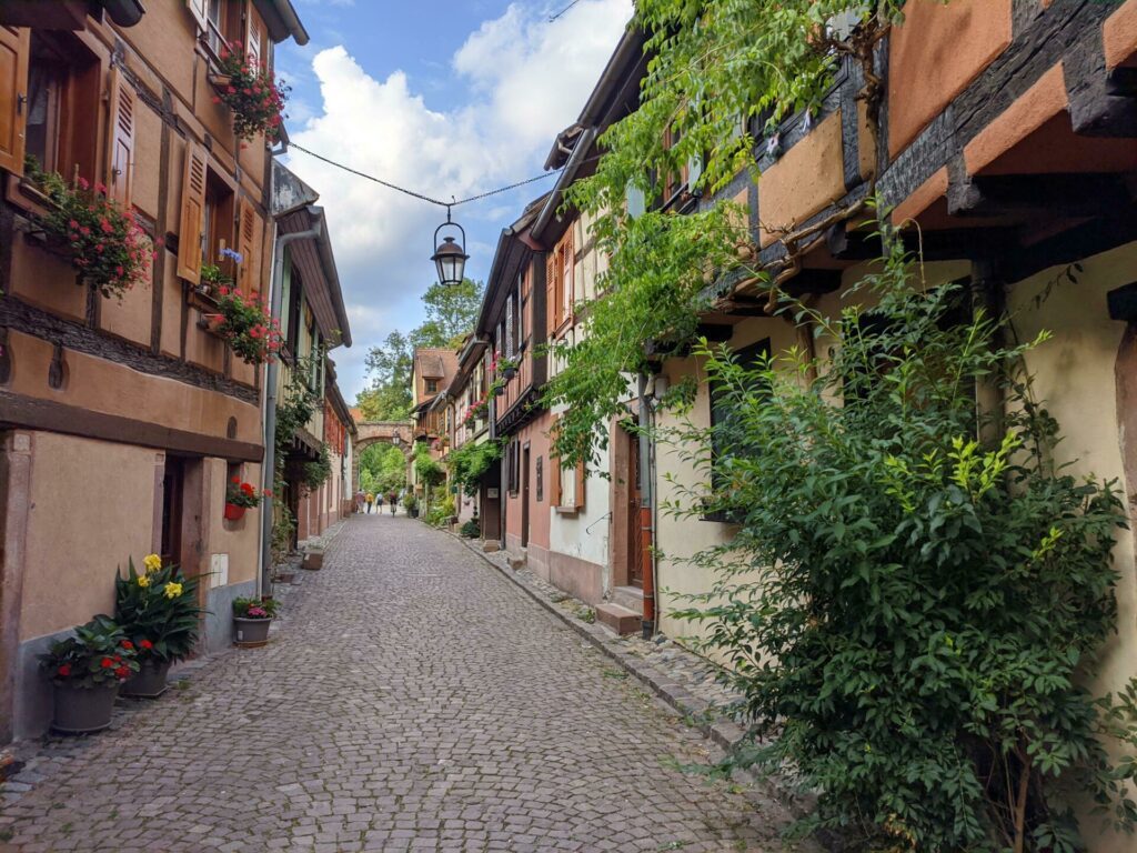 Colmar çevresindeki Ribeauvillé'de bir sokak