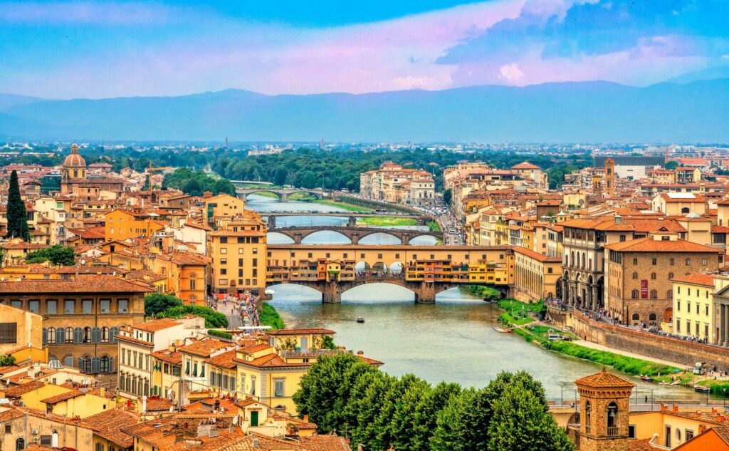 Widok z lotu ptaka Florencji we Włoszech krajobrazy