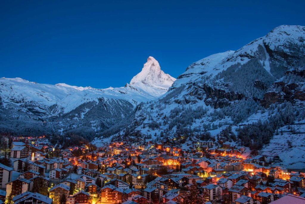 Zermatt village in Swiss landscapes