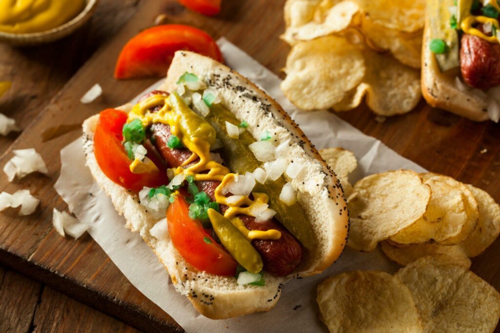 Chicago-style hot dog dans le Midwest des Etats Unis