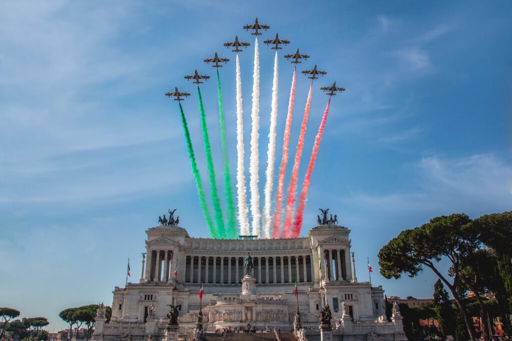 Drapeau Italie italien avions au dessus de Rome