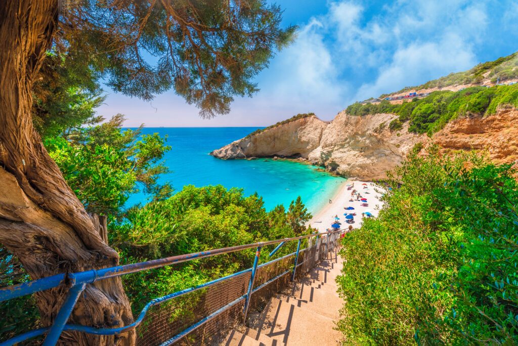 Stairs leading to the Porto Katsiki beach on Lefkada island, Greece