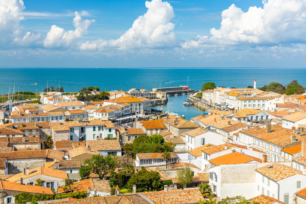 Panorama of the rooftops of the town of Saint-Martin-de-Ré, France