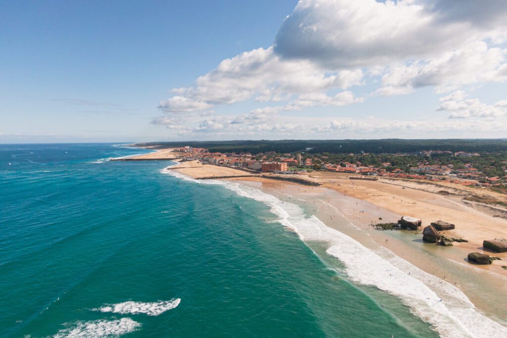 Aerial view of Capbreton and its beaches, Landes, France
