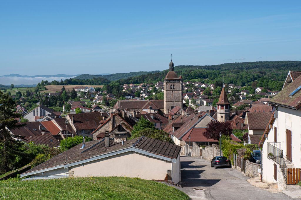 Village of Orgelet in the Jura countryside in France