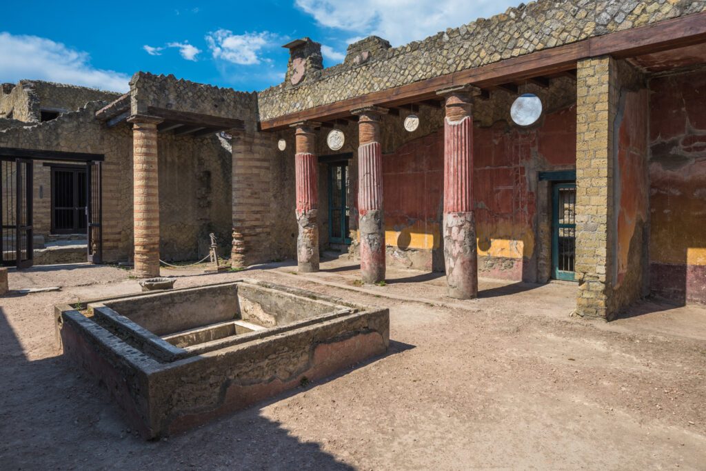 Ruins of Herculaneum, ancient roman town destroyed by Vesuvius eruption
