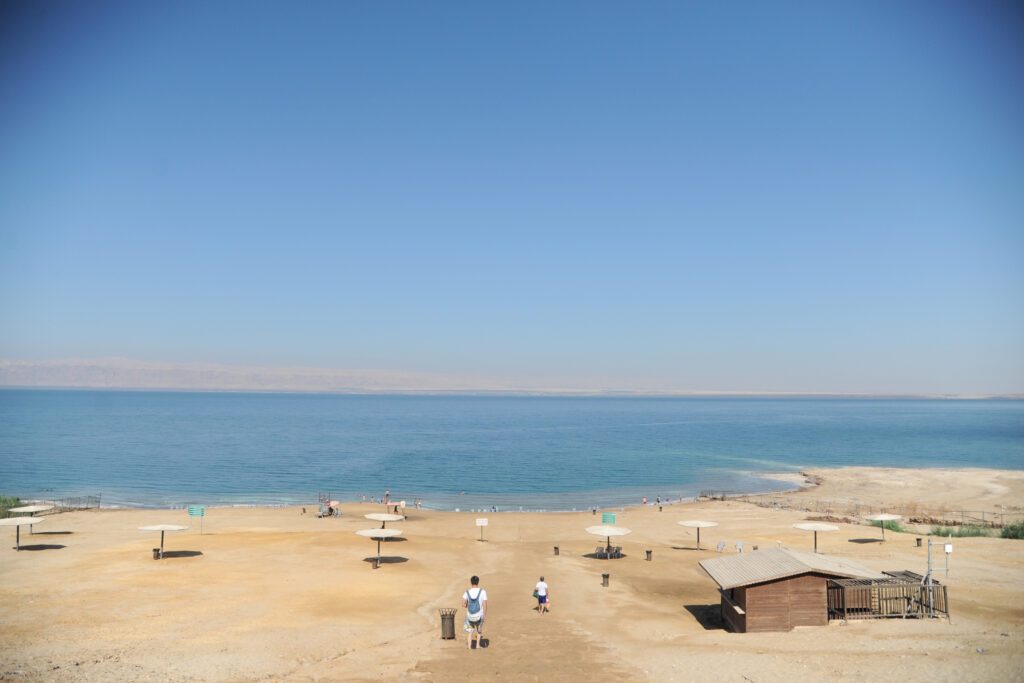 Dead Sea, Amman Beach,Jordan - September 28: vacationers and tourists bathe in the Dead Sea with Dead Sea mud in Amman Beach, Jordan