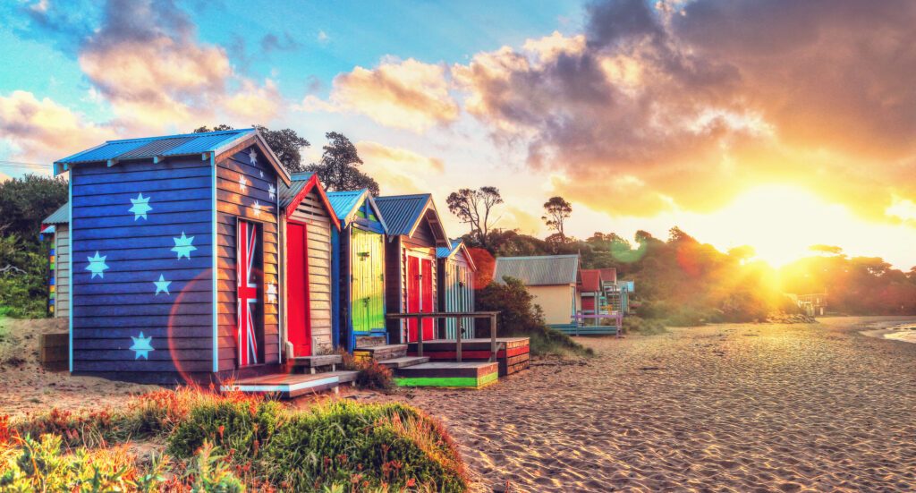 Cabine de plage couleurs drapeau australien