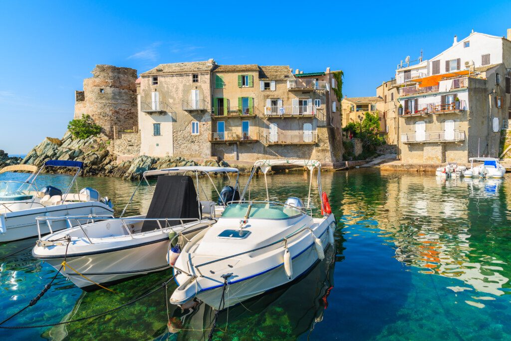 Boats mooring in Erbalunga port on Cap Corse, Corsica island, France