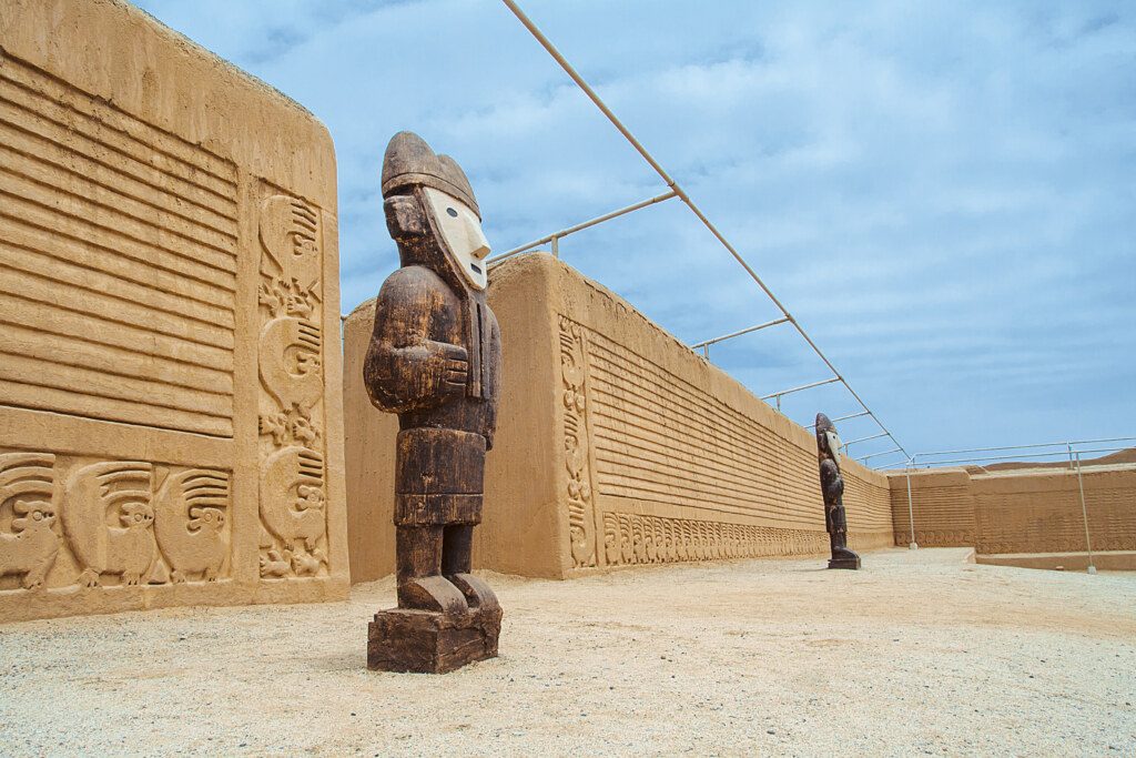 Wooden figure in the citadel of Chan Chan,  city of mud. Trujillo, Peru