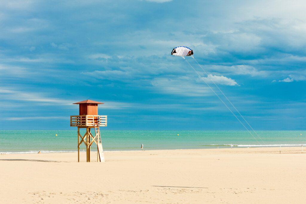 lifeguard cabin on the beach in Narbonne Plage, Languedoc-Roussi