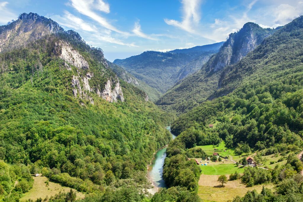 Landscape with mountains and canyon of river Tara, Montenegro.