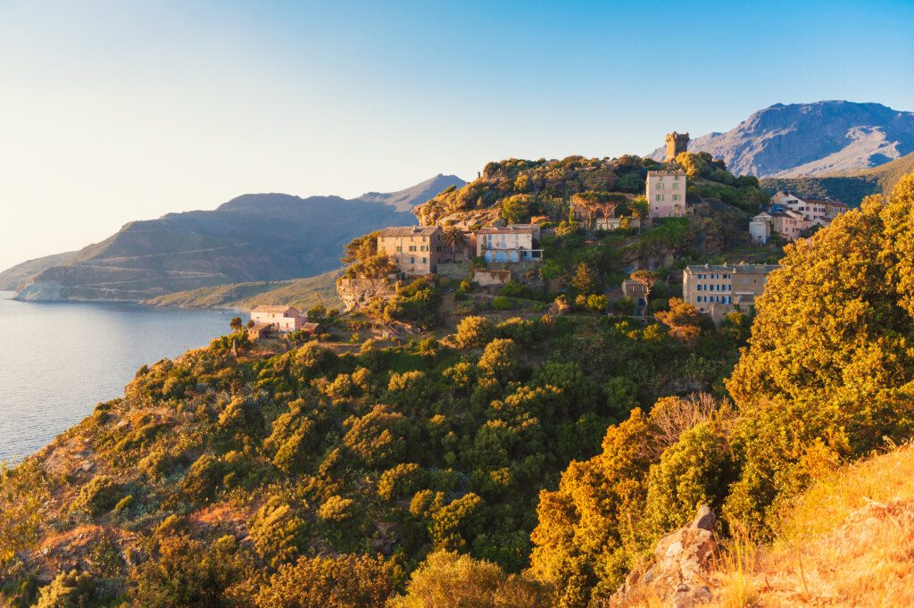 Village of Nonza, Corsica, France at sunset