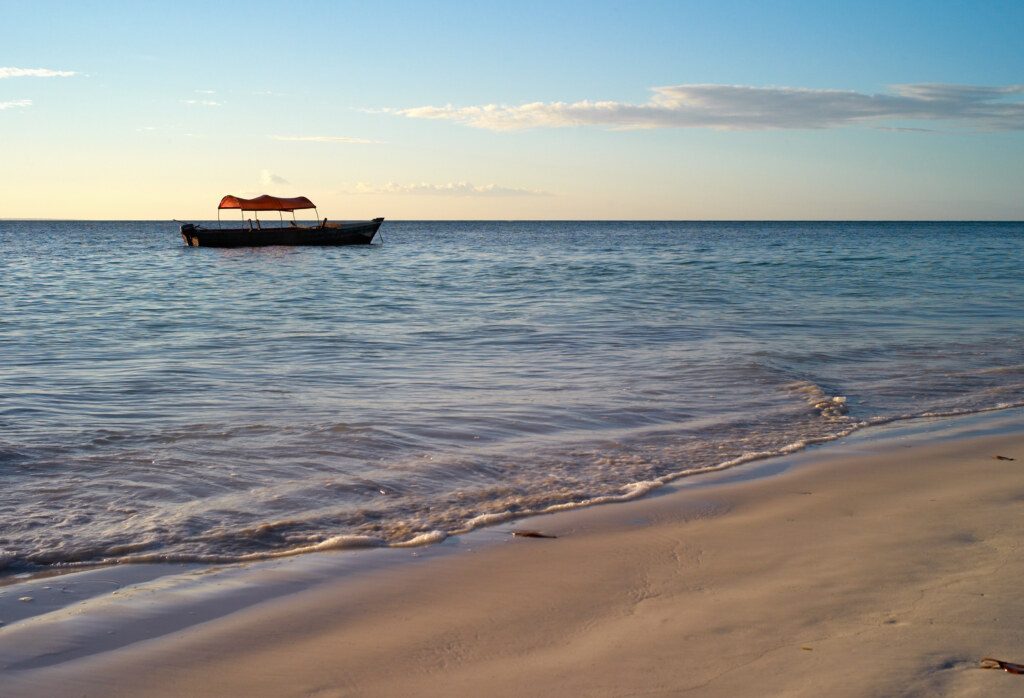 Beautiful Beach with Small Fishing Boat at Michamvi Beach, Zanzibar