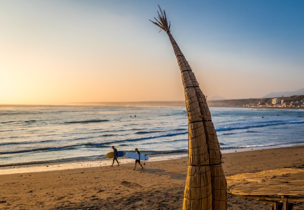 Huanchaco Beach and the traditional reed boats (caballitos de totora) - Trujillo, Peru