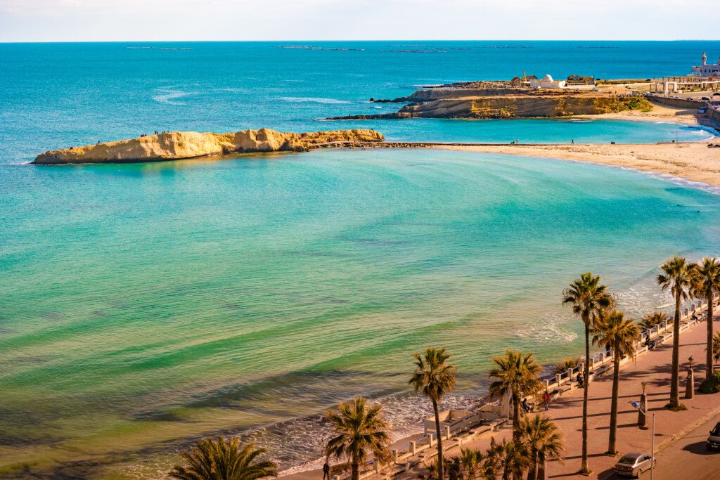 Monastir. Tunisia. Panoramic view of the city and the coast opens from the observation tower Ribat