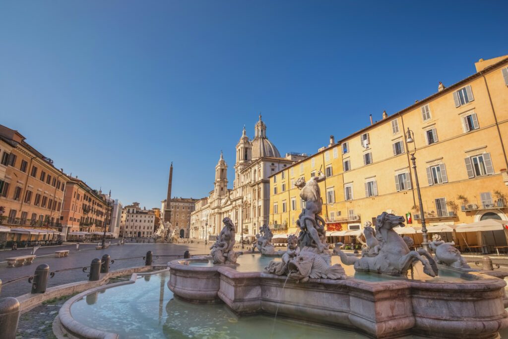 Rome Italy, city skyline at Piazza Novana empty nobody