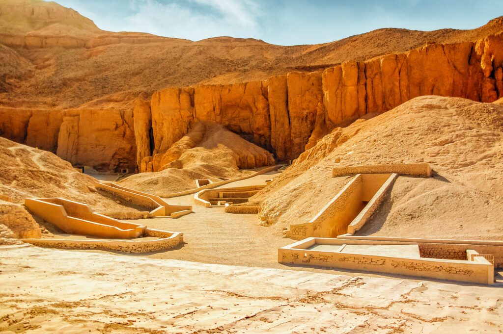 Valley of kings. The tombs of the pharaohs. Tutankhamun. Luxor. Egypt. Ancient monument of architecture. Museum. Excavation. Vacation holidays background wallpaper