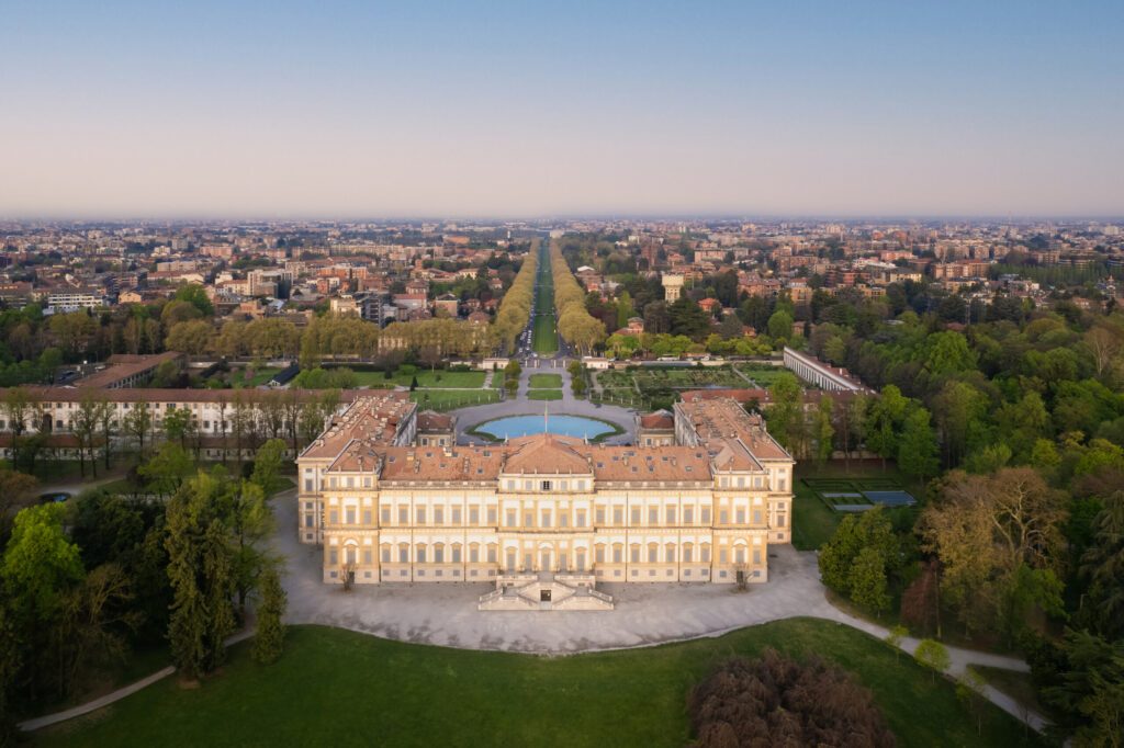 Aerial view over the Royal Villa of Monza.