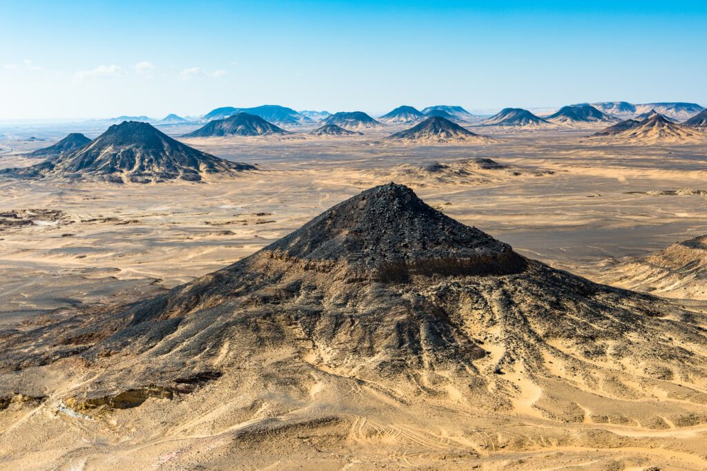 It's Panoramic view of the Black desert in Egypt