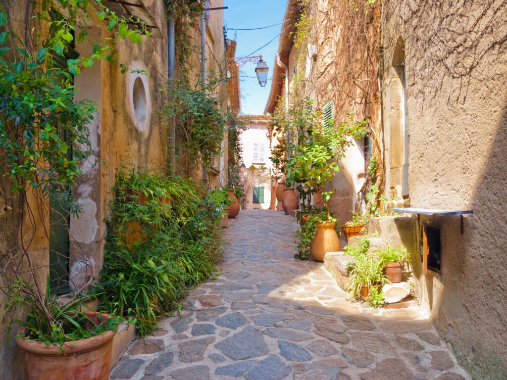 Street in Ramatuelle village, French Riviera, Cote d'Azur, Provence, southern France