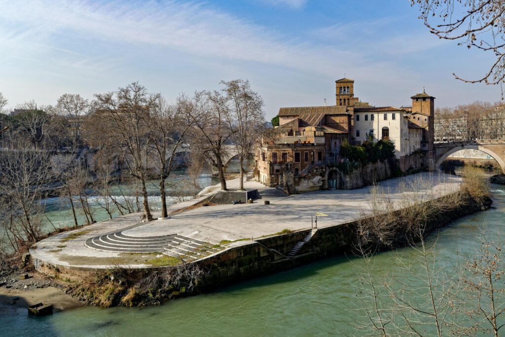 L'Ile Tibérine à Rome en hiver