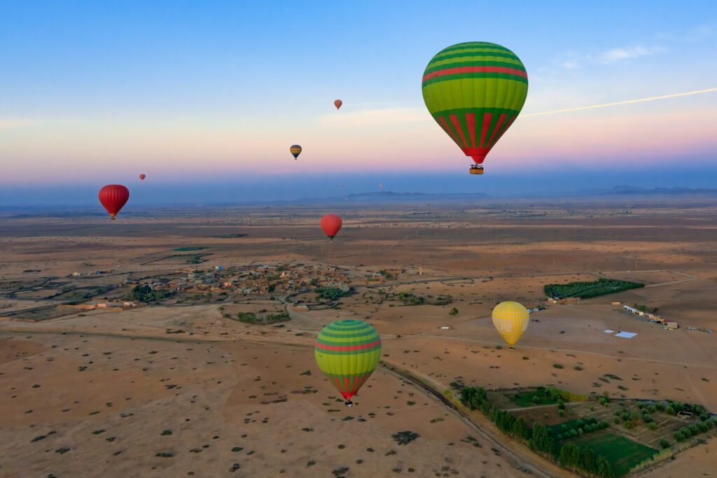 View of hot air balloons in the Moroccan sky