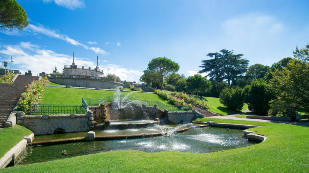 Remarkable fountains and staircase in Jouvet Park in Valence, Drôme, France