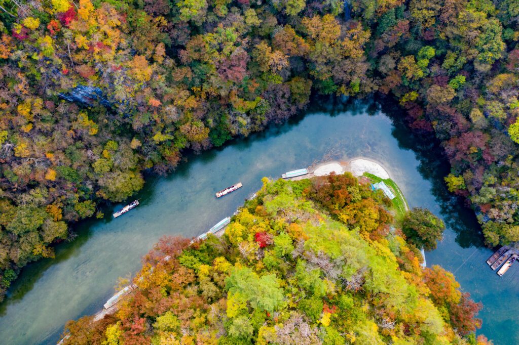 The aerial view of the Geibikei Gorge in Iwate, Japan