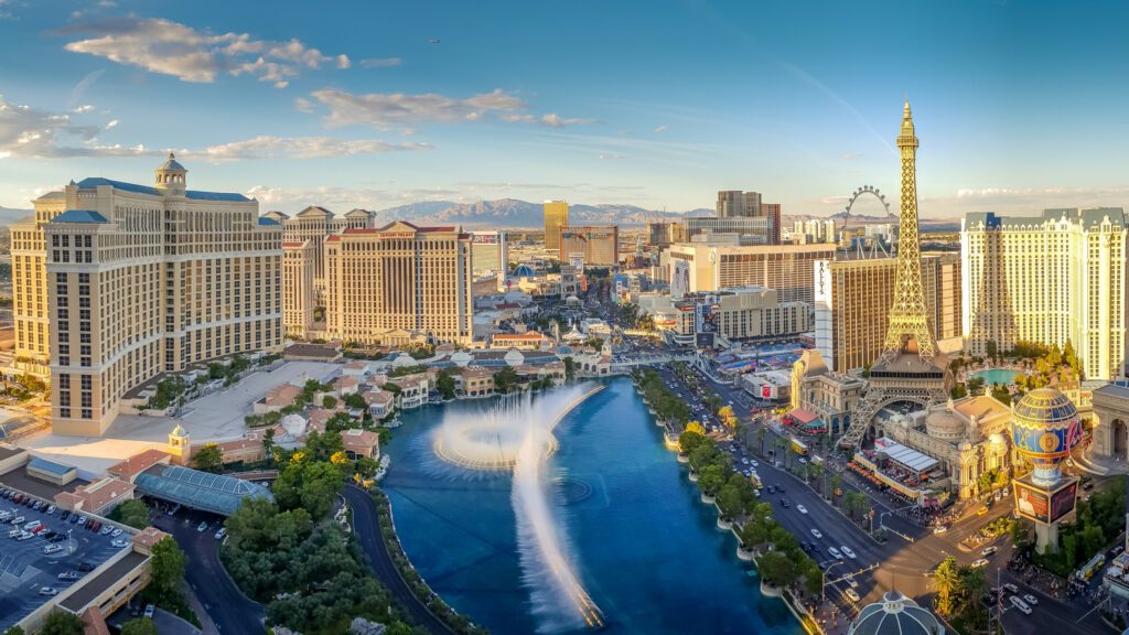 View of the Bellagio Fountains and The Strip in Las Vegas