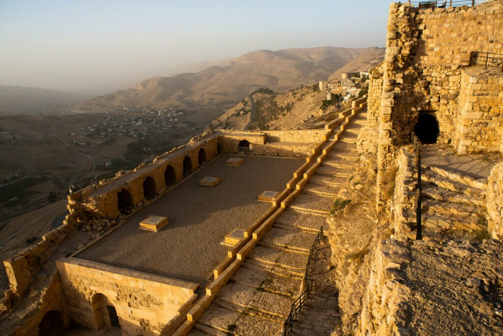 Kerak Castle, a large Christian crusader castle in Kerak (Al Karak) in Jordan.