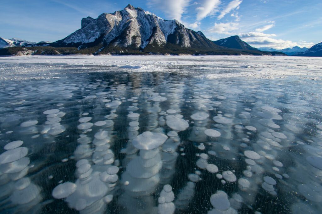 Frozen Methane Bubbles in Abraham Lake