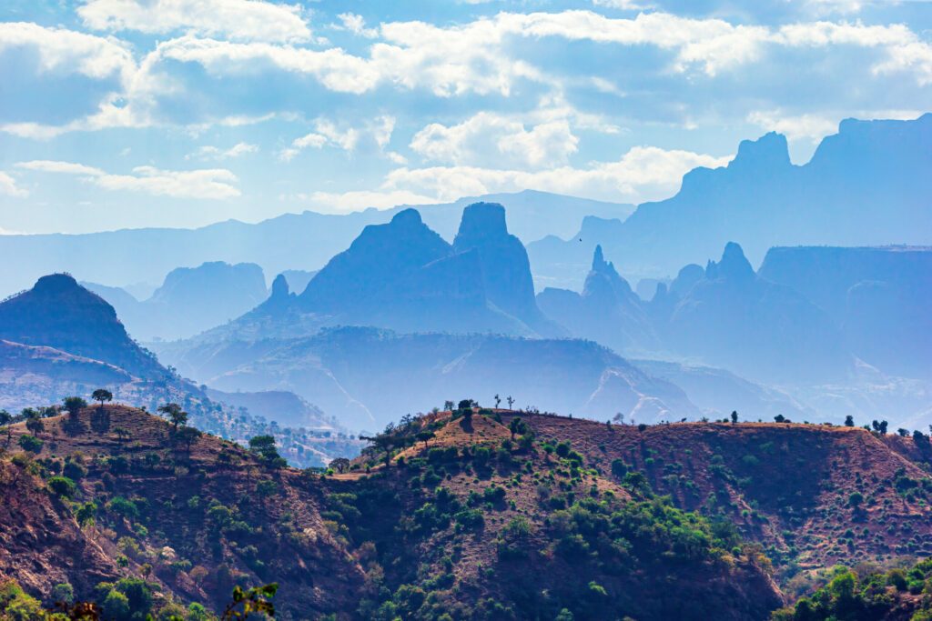 Panorama of the Simien Mountains National Park in Ethiopia