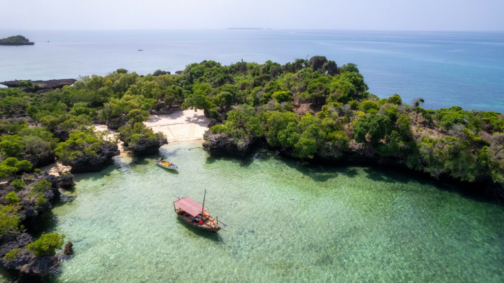 Aerial view of the pamunda island, Zanzibar Safari Blue