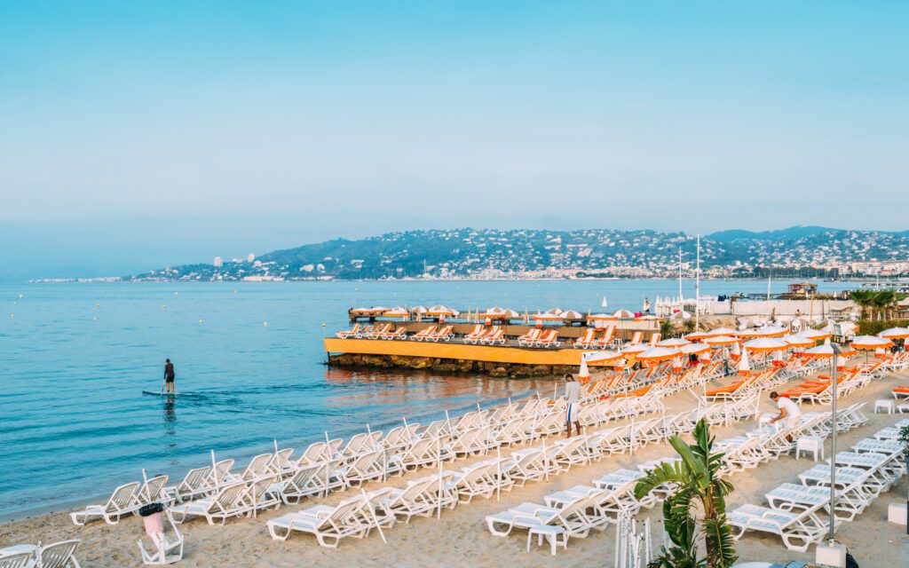 Dawn beach in Juan les Pins beach, Cote d'Azur, France