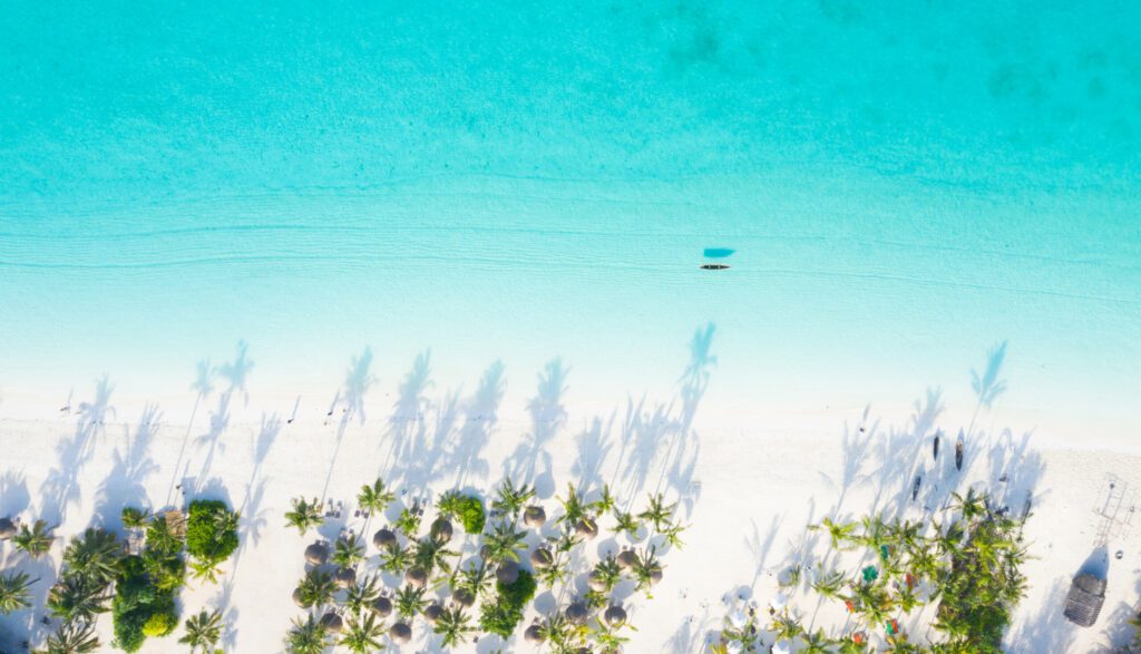 The beautiful tropical Island of Zanzibar aerial view. sea in Zanzibar beach, Tanzania.