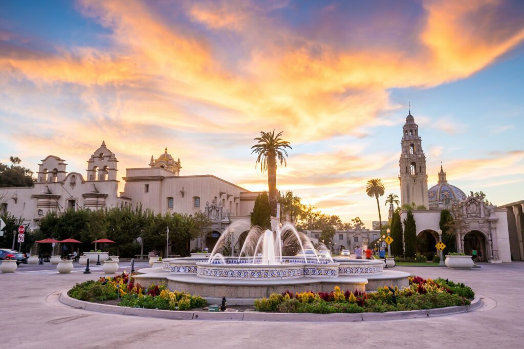 San Diego's Balboa Park at twilight in San Diego California