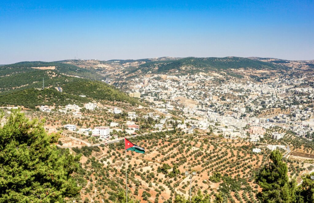 Jordan, city of Ajloun seen from the town's Castle.