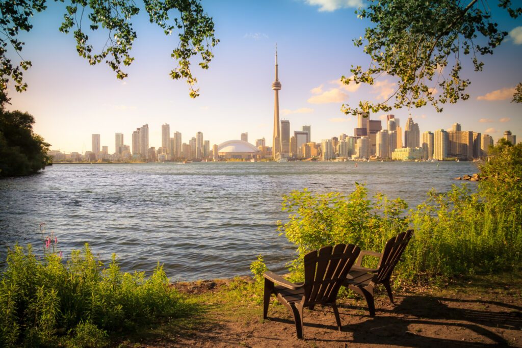 View of Toronto Cityscape during sunset taken from Toronto Central Island