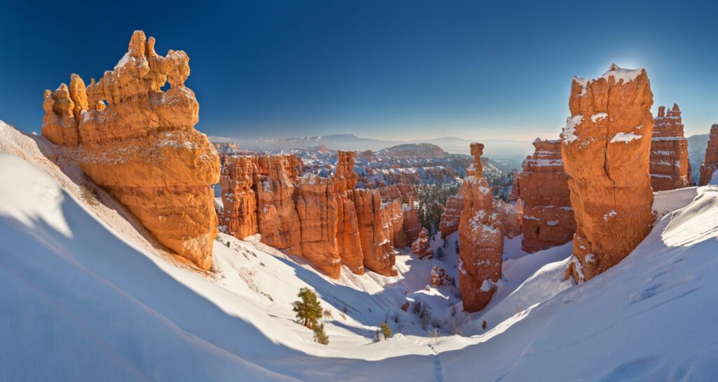 Bryce Canyon National Park under snow , winter landscape. Utah, USA