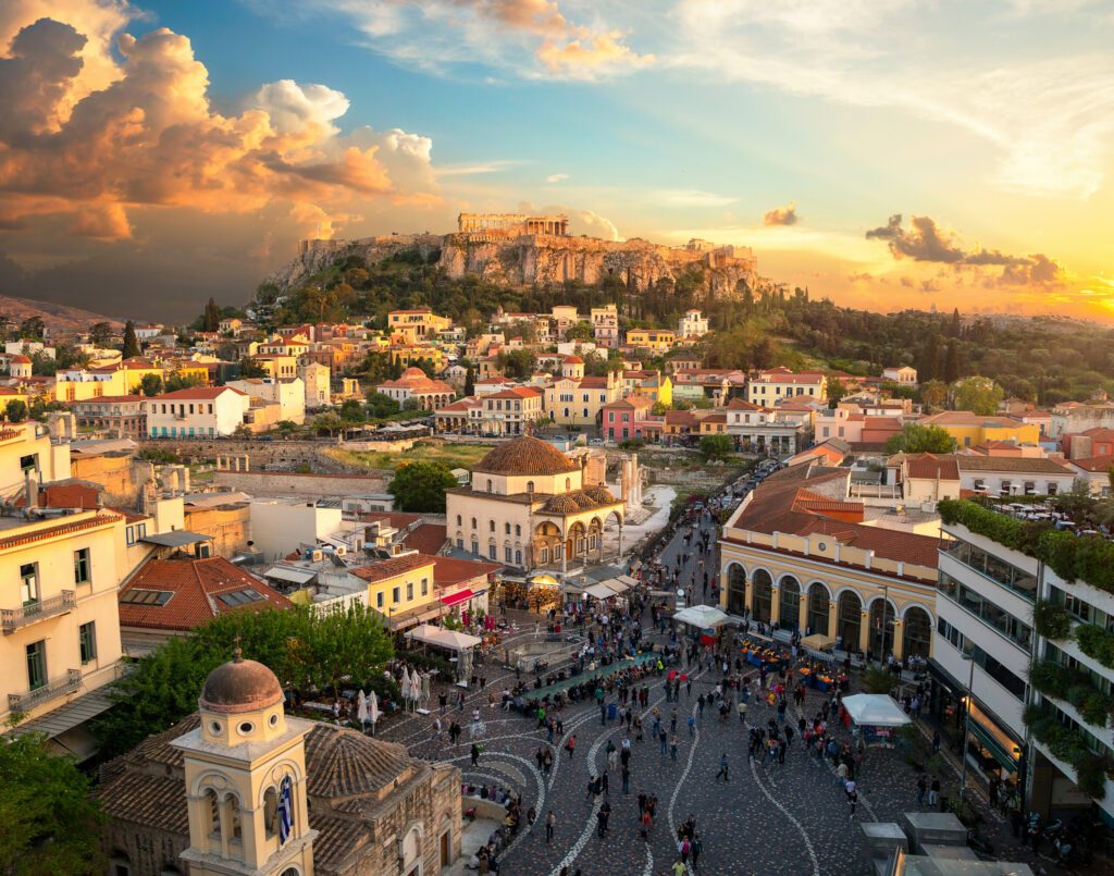 The beautiful city of athens with the akropolis above