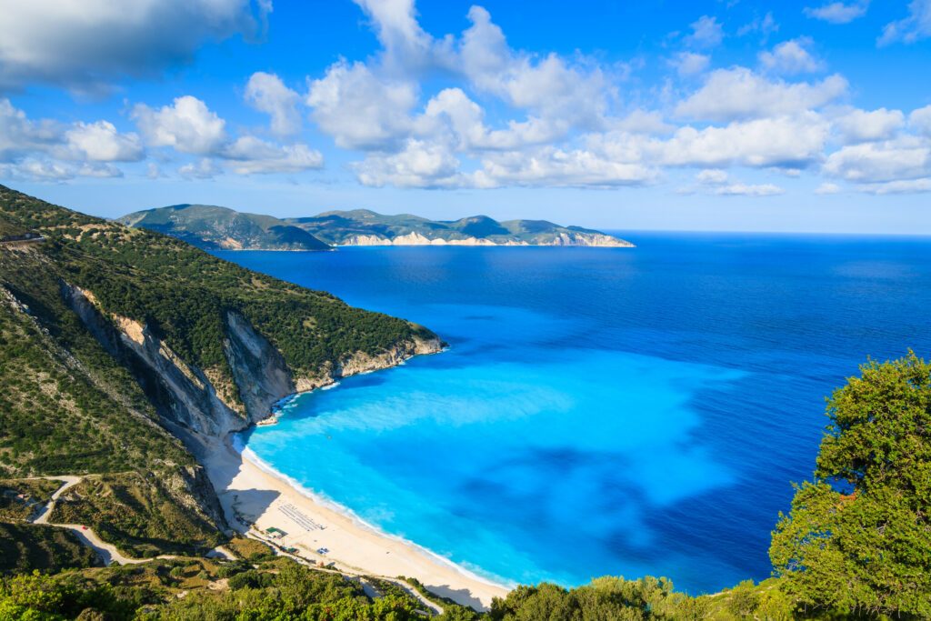 View of beautiful Myrtos bay and beach on Kefalonia island