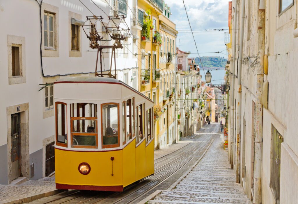 Lisbon's Gloria funicular connects downtown with Bairro Alto.