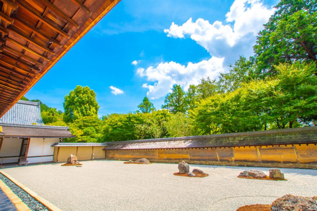 Stone garden in Ryoanji temple, KYOTO, JAPAN. Japanese traditional garden.